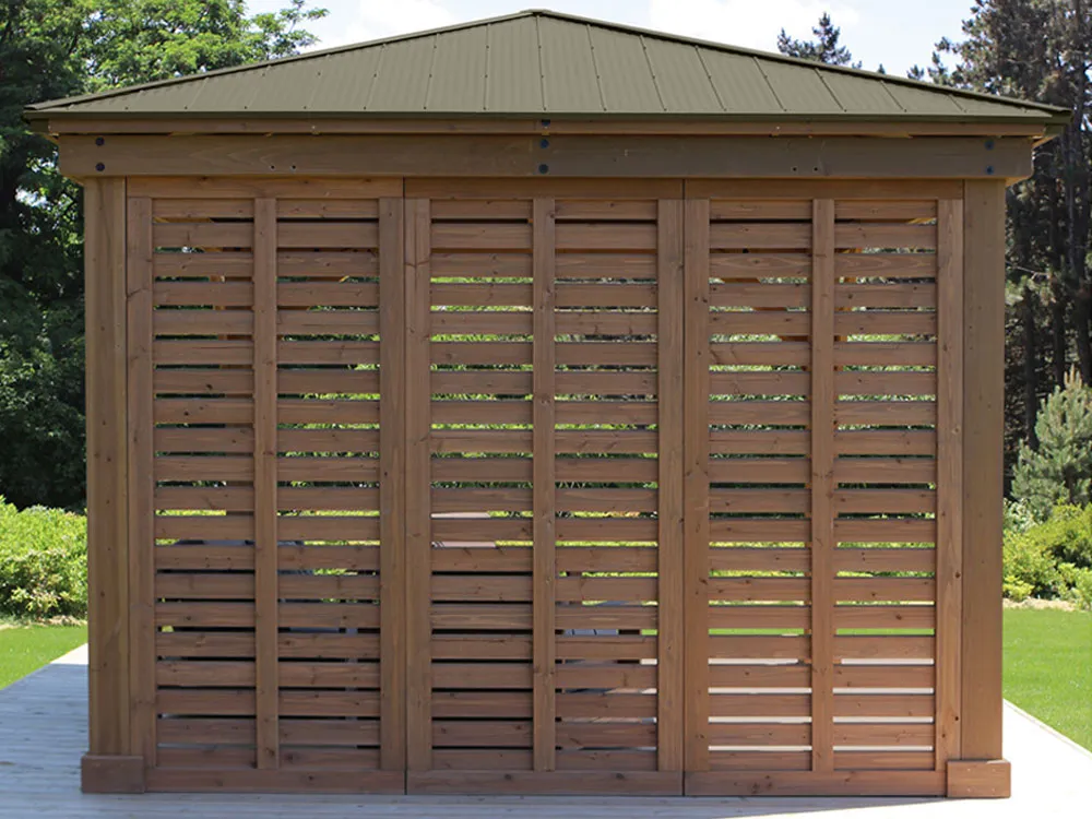 Yardistry 12ft x 12ft (3.7 x 3.7m) Cedar Gazebo with Double Privacy Wall & Aluminium Roof