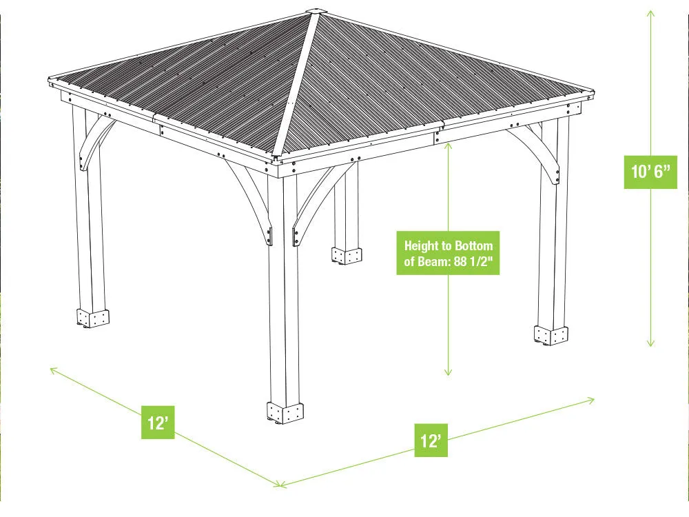 Yardistry 12ft x 12ft (3.7 x 3.7m) Cedar Gazebo with Double Privacy Wall & Aluminium Roof